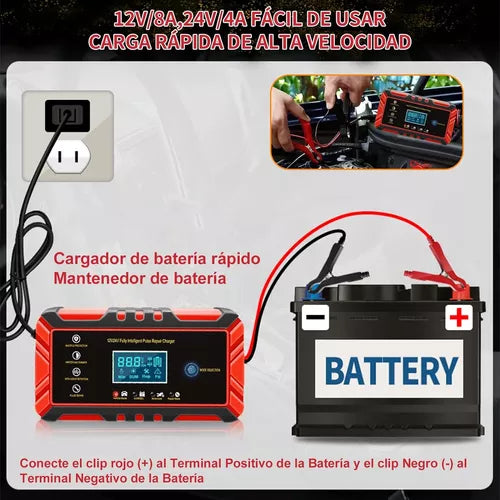 Cargador De Batería Inteligente Y Rápido 12v 8a 24v